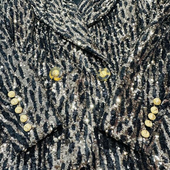 Balmain Blazer 40/US 8/ M Gold Sequin Peak Lapel Double-Breasted NWT $3995 - Picture 7 of 15
